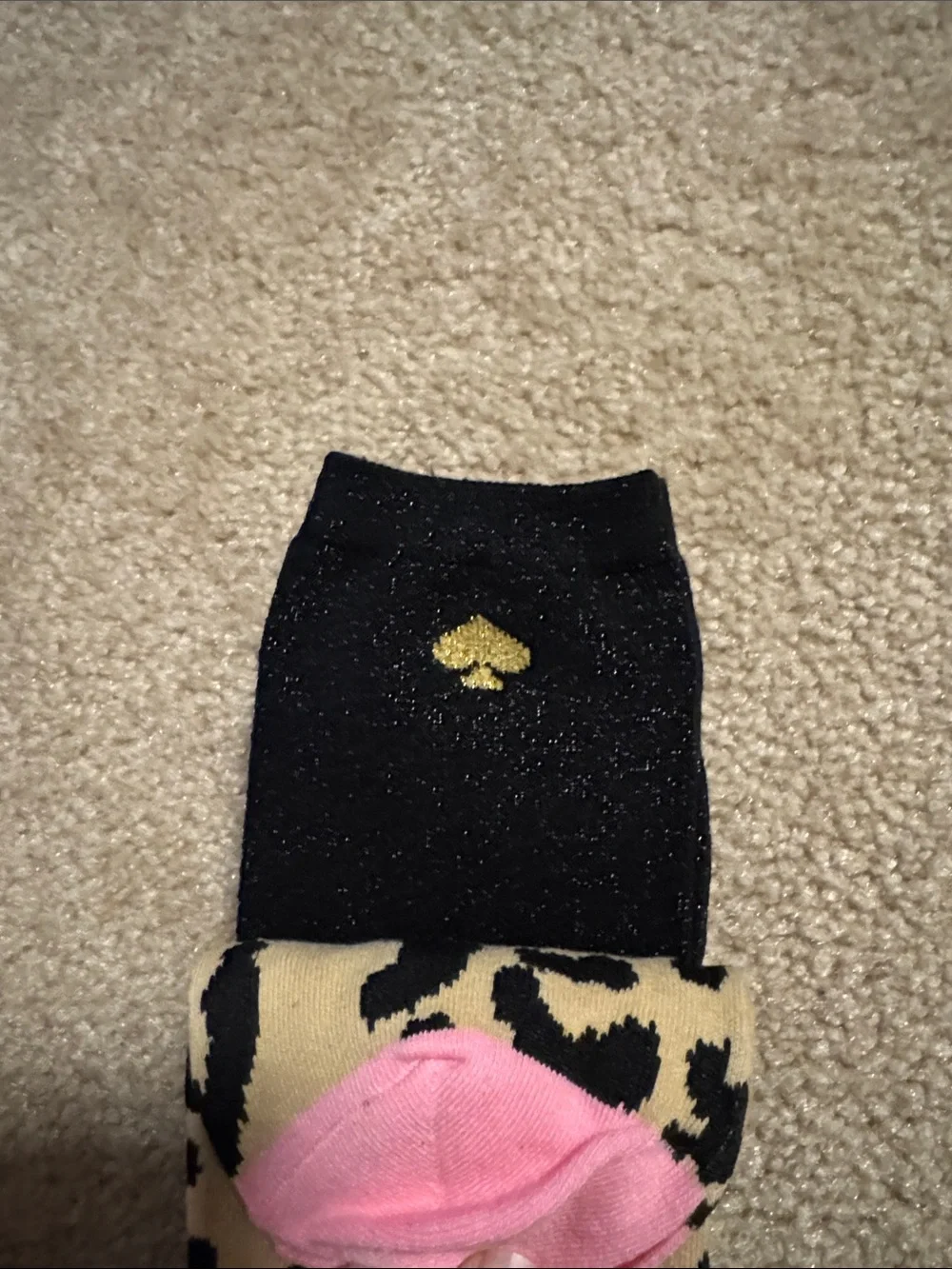 kate spade tan, black & pink leopard crew socks